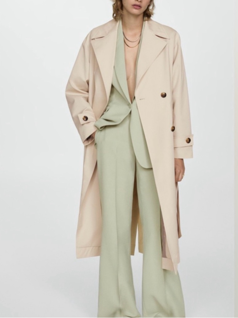 MANGO LONG DOUBLE-BREASTED TRENCH COAT SIZE SMALL NWT